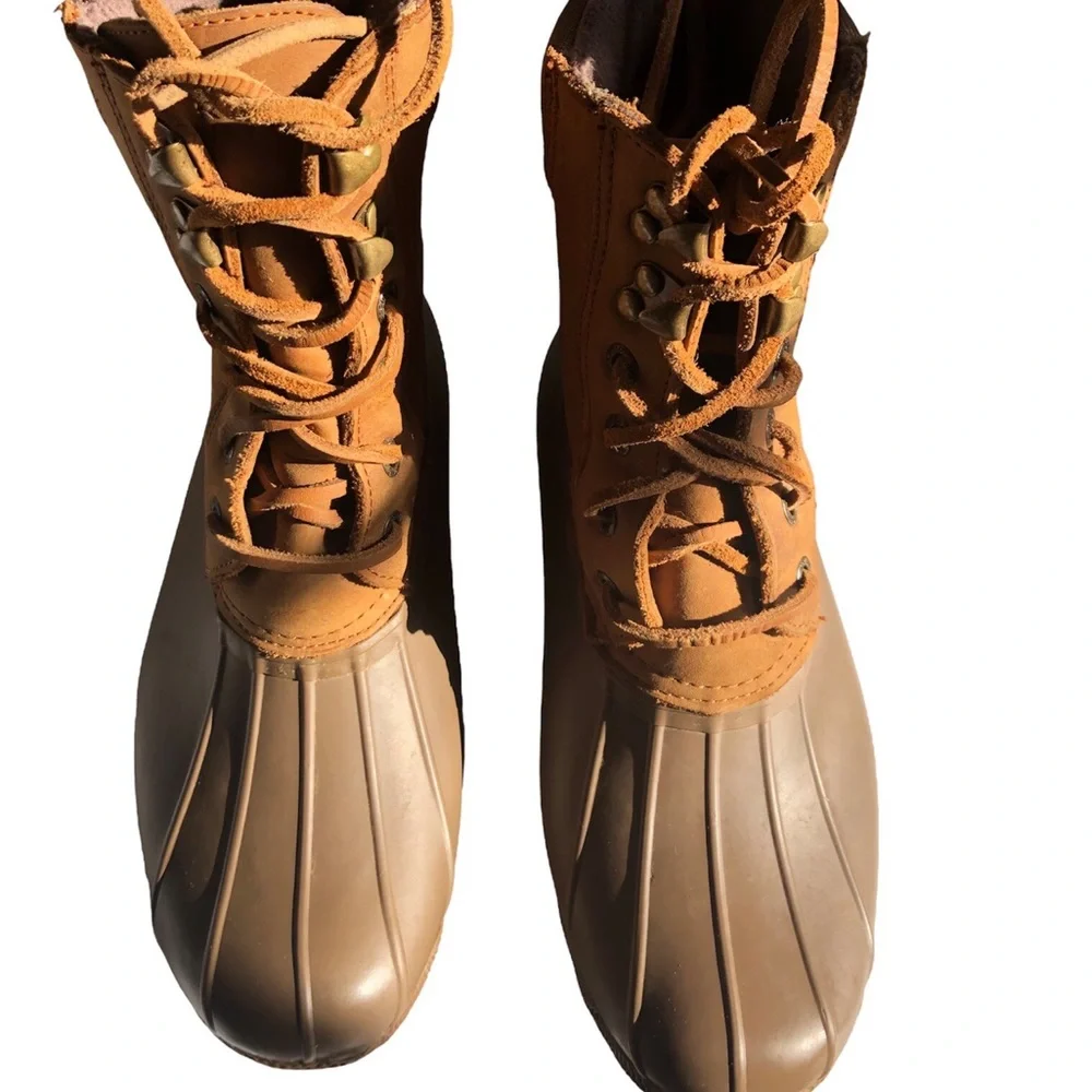 Sperry Shearwater Waterproof Duck Boots Womens 6 Tan Winter Rain Boots Coastal